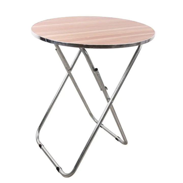 Compact Wooden Round Folding Table with Metallic Stand - Ideal for Camping, Picnics, Beach, and Outdoor Events