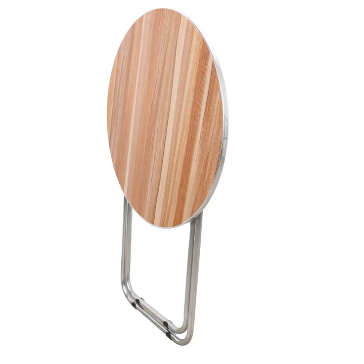 Compact Wooden Round Folding Table with Metallic Stand - Ideal for Camping, Picnics, Beach, and Outdoor Events