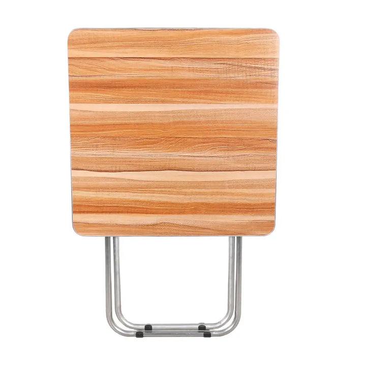 Compact Wooden Square Folding Table with Metallic Stand - Perfect for Camping, Picnics, Beach, and Outdoor Events