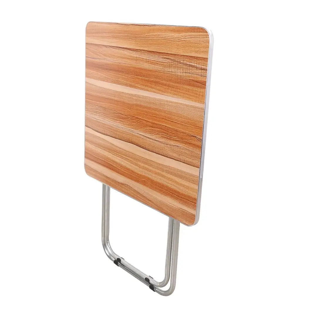 Compact Wooden Square Folding Table with Metallic Stand - Perfect for Camping, Picnics, Beach, and Outdoor Events