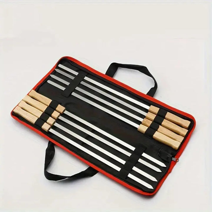 8pcs/set Premium Stainless Steel Barbecue Picks with Comfortable Wooden Handle Temu