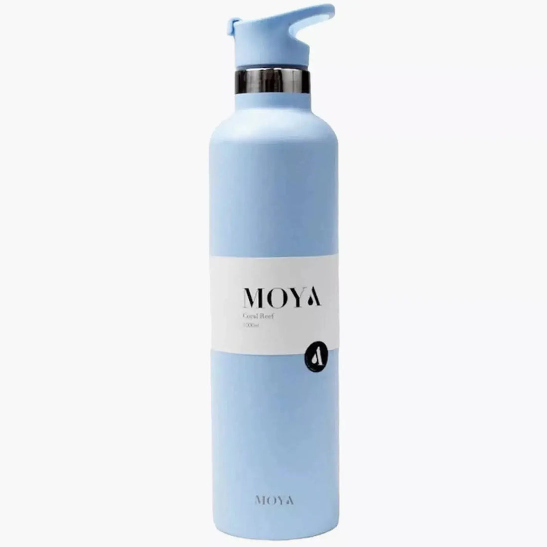 Moya "Coral Reef" 1L Insulated Sustainable Water Bottle Powder Blue Spout Lid - Cubanar