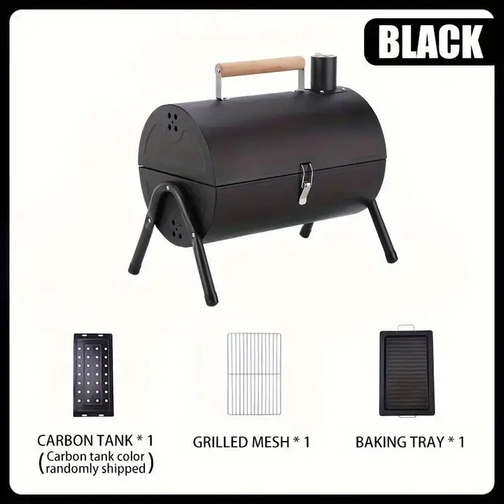 Dual-Sided Portable Charcoal BBQ Grill - Non-Stick Cast Iron Outdoor Camping Stove with Ventilation for Efficient Combustion (Black) Temu