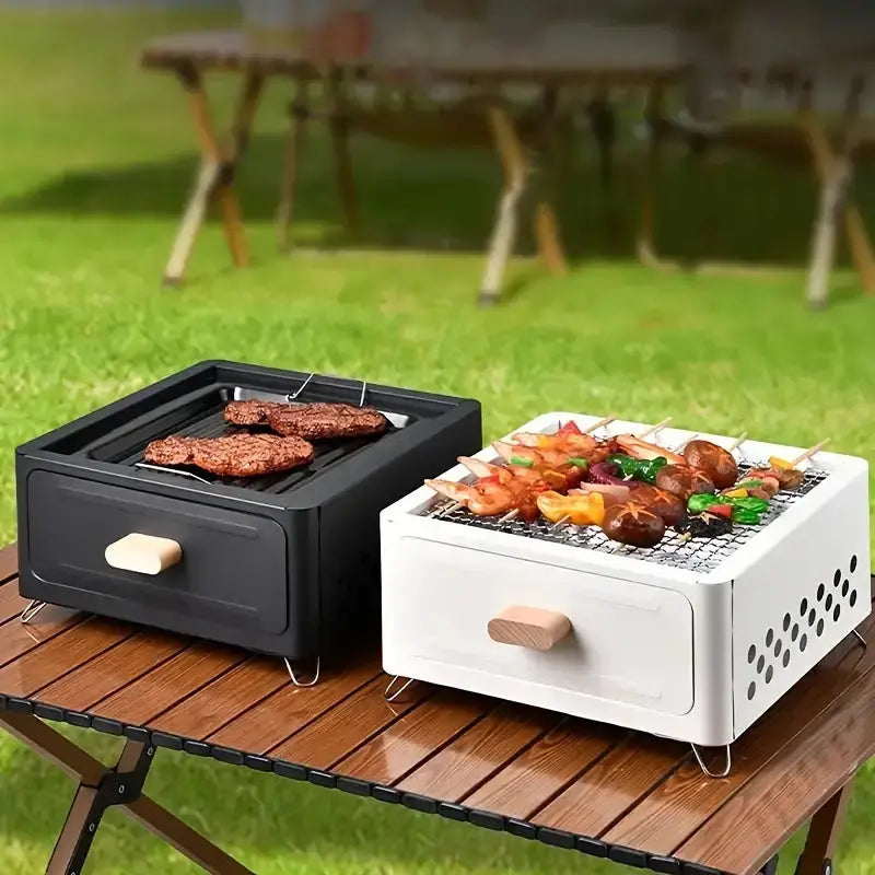 Portable Square Charcoal Grill, Smokeless Outdoor Camping BBQ Stove, Compact Travel Barbecue Grill For Picnics & Tailgating Temu