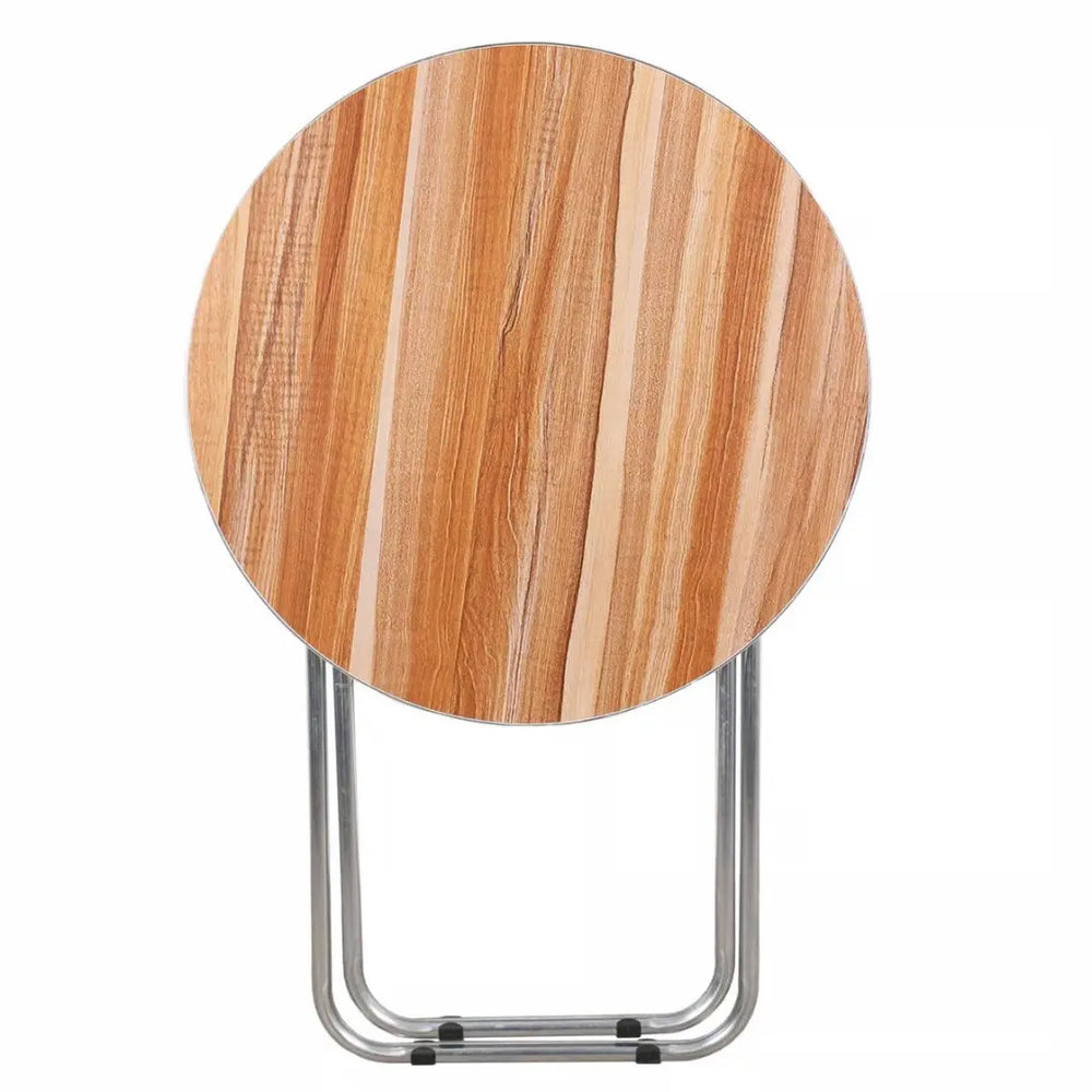 Compact Wooden Round Folding Table with Metallic Stand - Ideal for Camping, Picnics, Beach, and Outdoor Events