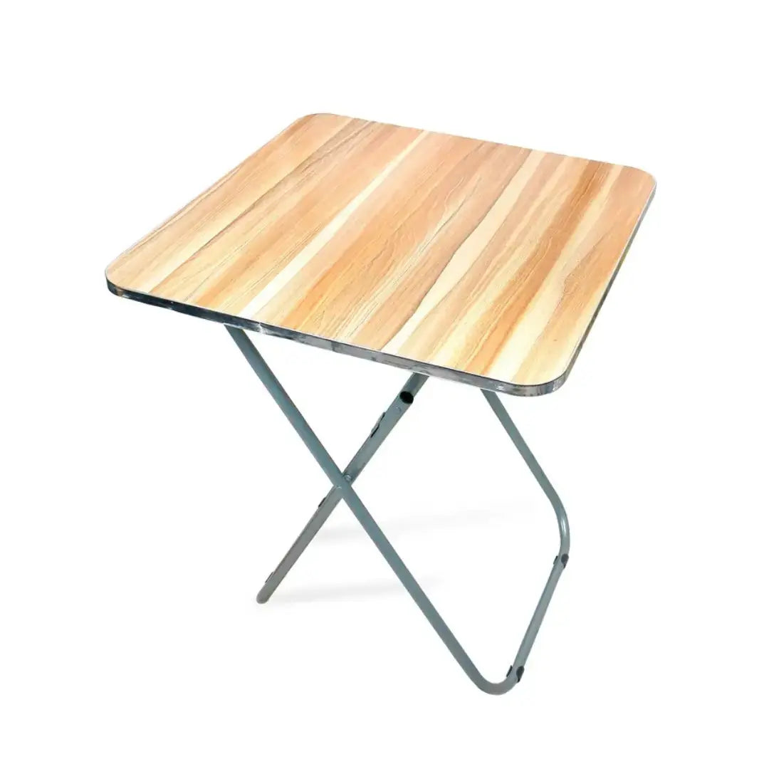 Compact Wooden Square Folding Table with Metallic Stand - Perfect for Camping, Picnics, Beach, and Outdoor Events