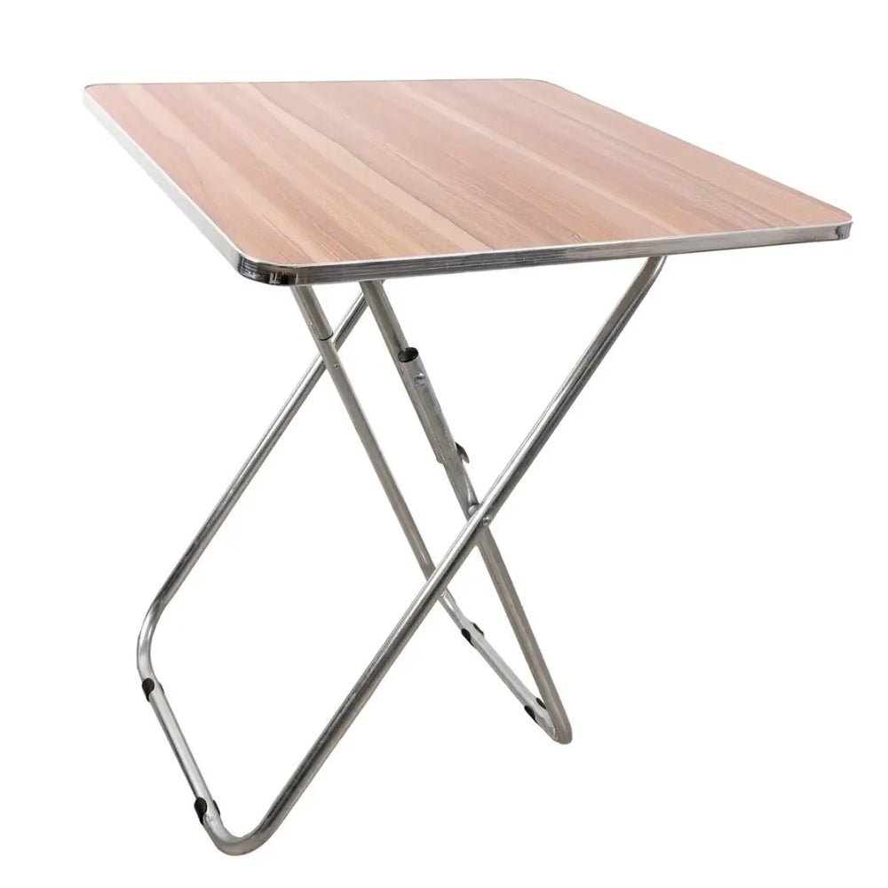 Compact Wooden Square Folding Table with Metallic Stand - Perfect for Camping, Picnics, Beach, and Outdoor Events