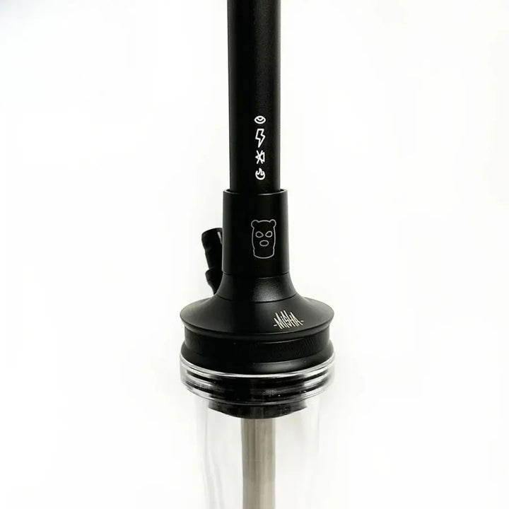 Misha Revolt Matt Black hookah showcasing sleek design and stainless steel shaft