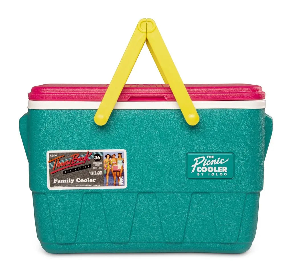 Igloo-Retro Jade 25 Qt Lunch Picnic Basket Cooler - Dark Jade /Bold Magenta /Livewire Yellow Elite Horizon