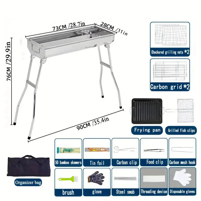 Portable Stainless Steel BBQ Grill - Foldable, Polished Finish for Outdoor Camping & Picnics Temu