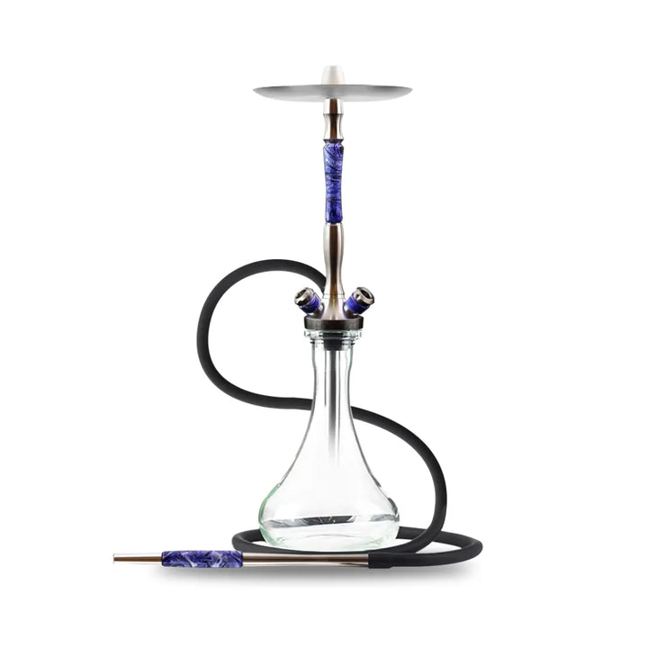 Russian Hookah Union Fibonacci Acrylic with a stunning blue handle, stainless steel body, and glass base, standing at 56 cm. Includes a complete set for a premium hookah experience. Available at Cubanar.