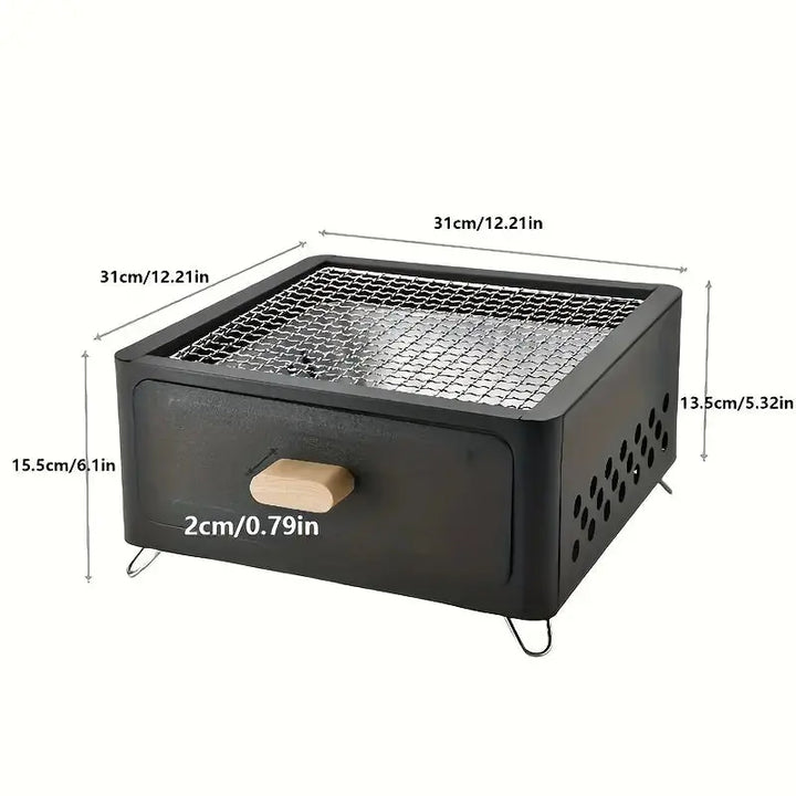 Portable Square Charcoal Grill, Smokeless Outdoor Camping BBQ Stove, Compact Travel Barbecue Grill For Picnics & Tailgating Temu