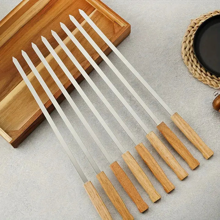 8pcs/set Premium Stainless Steel Barbecue Picks with Comfortable Wooden Handle Temu